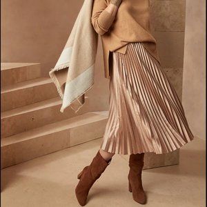 NWOT Shiny Pleated Midi Skirt